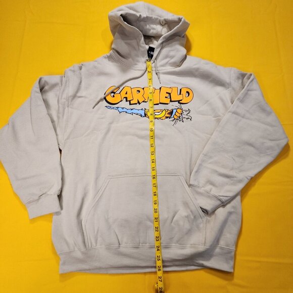 Garfield Nickelodeon Scratching Claws Hanging On Hoodie Sweatshirt Beige Size L - Picture 5 of 10